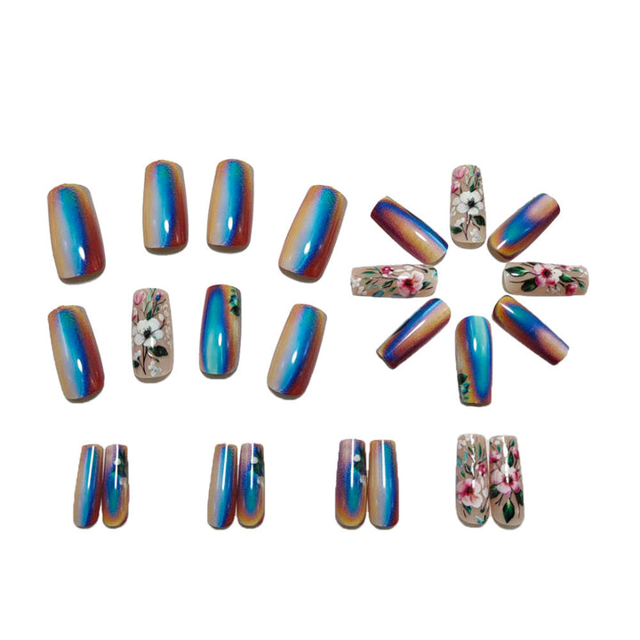Artificial nails with elegant floral designs and holographic effect Kalsten
