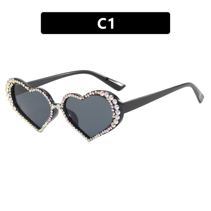 Women's Heart-Shaped Sunglasses with Rhinestone-Embellished Frame Kalsten