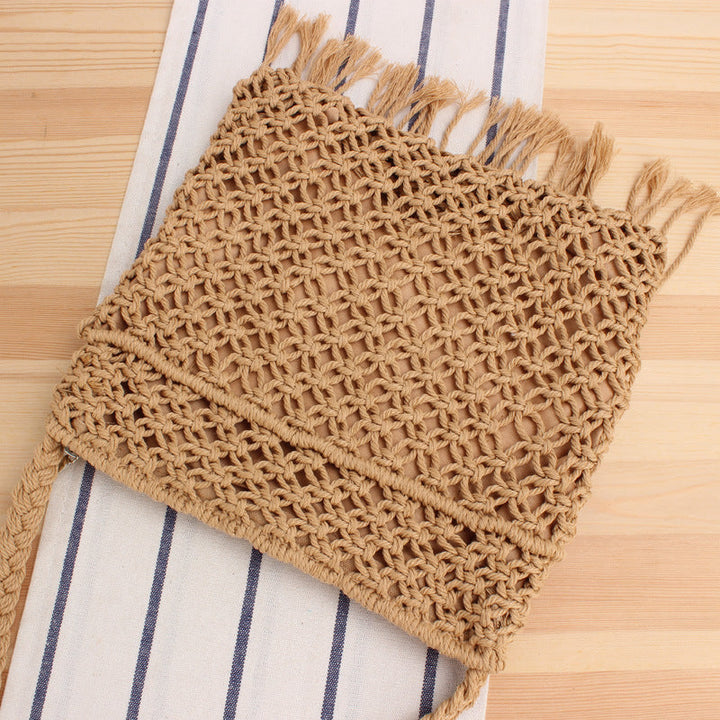 Handcrafted macrame shoulder bag with fringes Kalsten