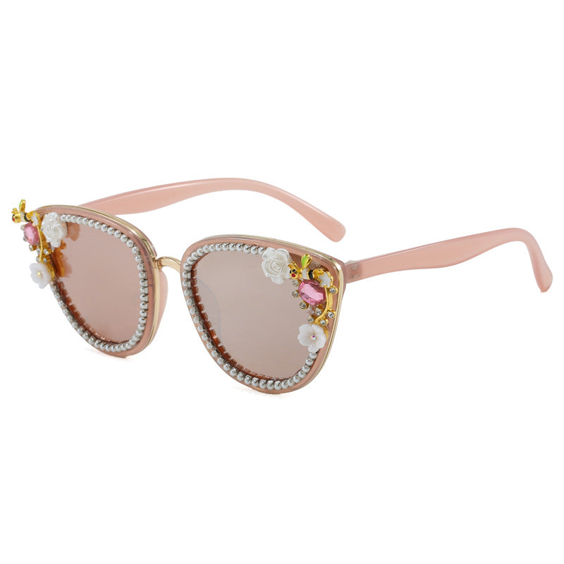 Ladies Glamorous Cat-Eye Sunglasses with Floral Decorations Kalsten