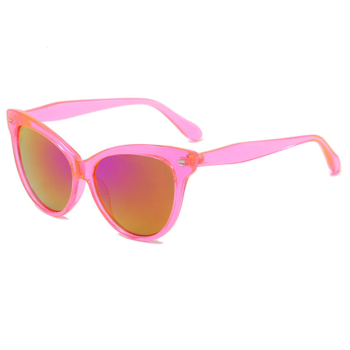 Ladies trendy cat-eye sunglasses with transparent frame and blue lenses Kalsten