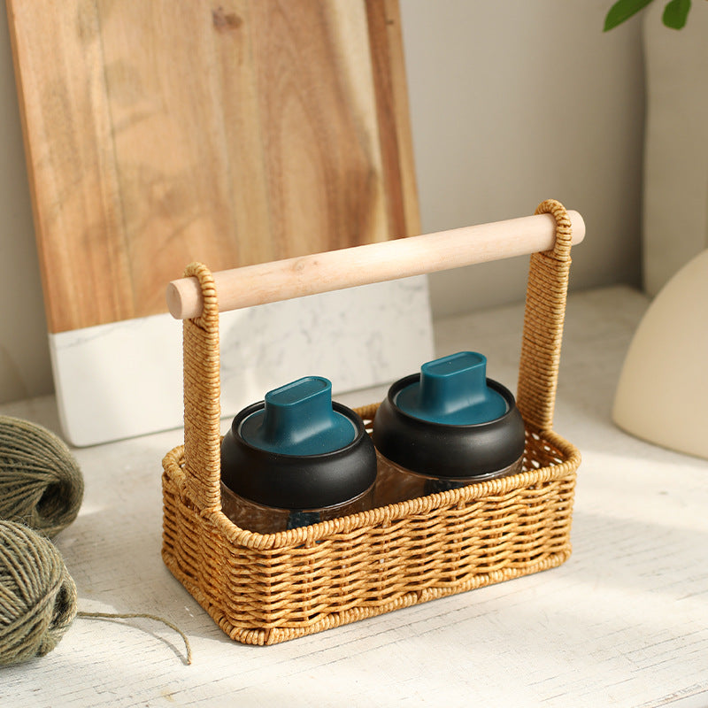 Handcrafted Woven Storage Basket with Wooden Handle Kalsten