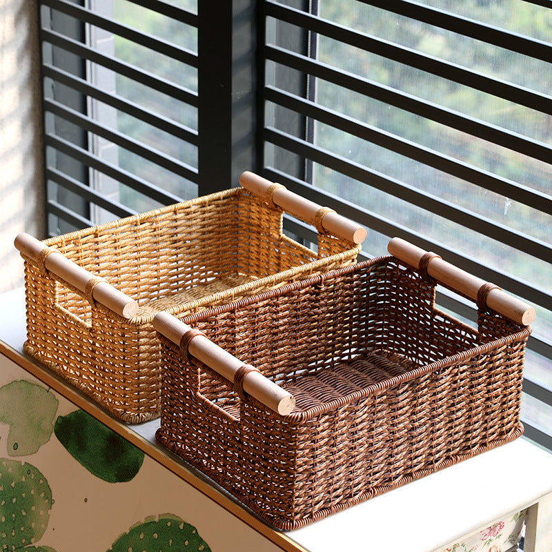 Handcrafted Woven Storage Basket with Wooden Handles Kalsten