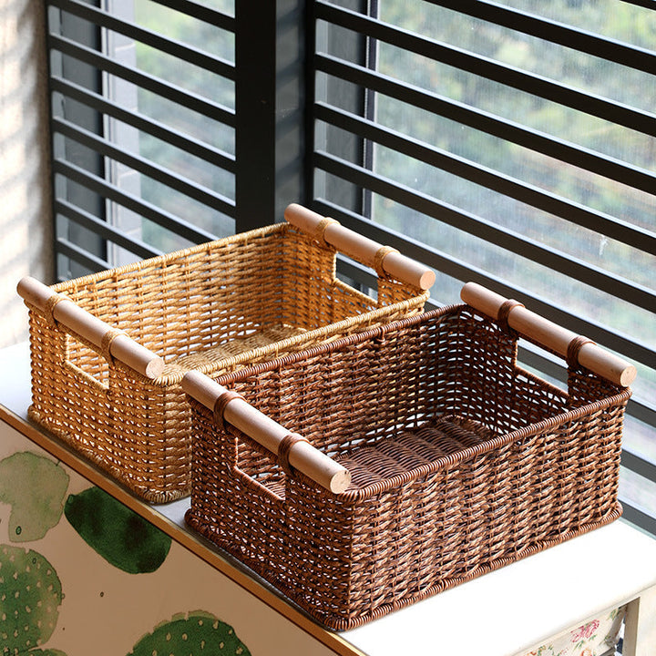 Handcrafted Woven Storage Basket with Wooden Handles Kalsten