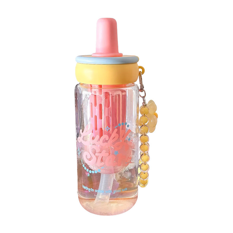 Women's creative drinking bottle with integrated straw and keychain Kalsten