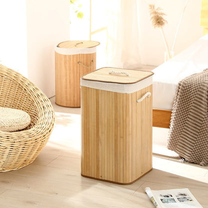 Elegant Laundry Basket Made of Bamboo with Practical Lid Acalora