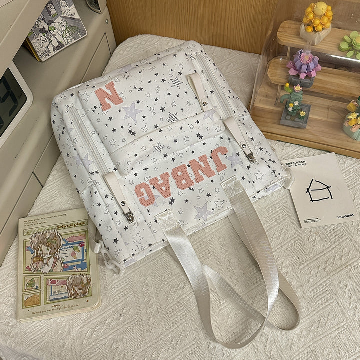 Multi-Compartment Star-Printed School Backpack