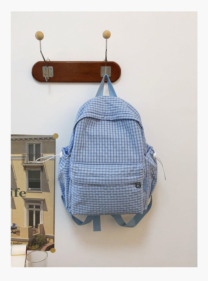 Checked Pattern Casual School Backpack