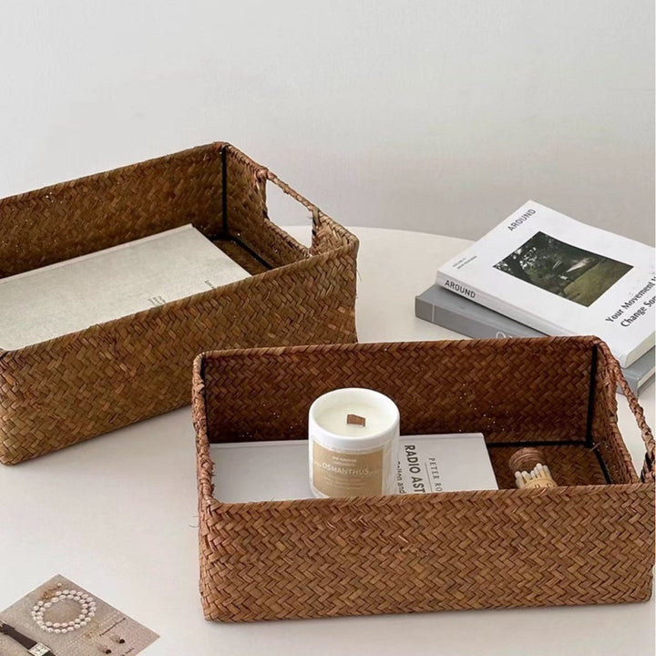 Women's rectangular storage basket made of natural materials Kalsten