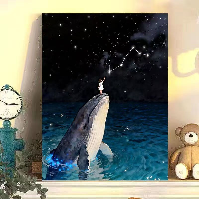 Dreamy Whale and Girl Canvas Artwork Kalsten