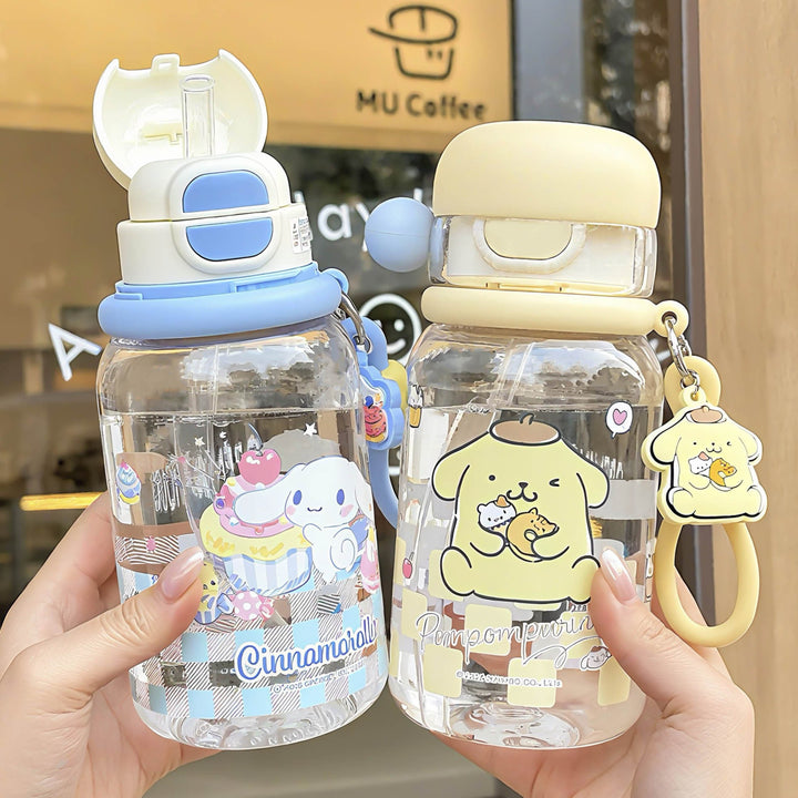 Ladies drinking bottle with practical silicone drinking straw and cute Kalsten motif