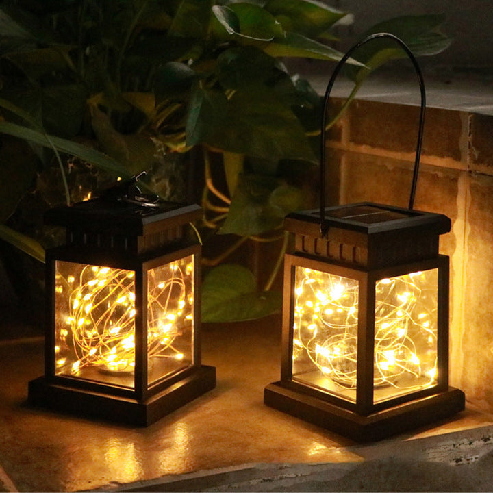 Rustic Hanging Solar Lantern With Flickering LED Candle And Waterproof Glass Panels Kalsten