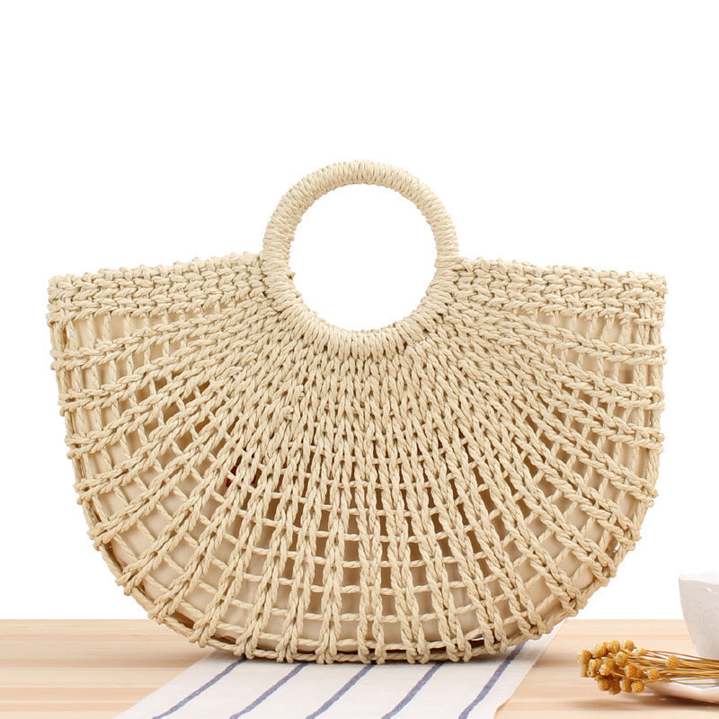Filigree Bast shoulder bag with round wooden handles Kalsten