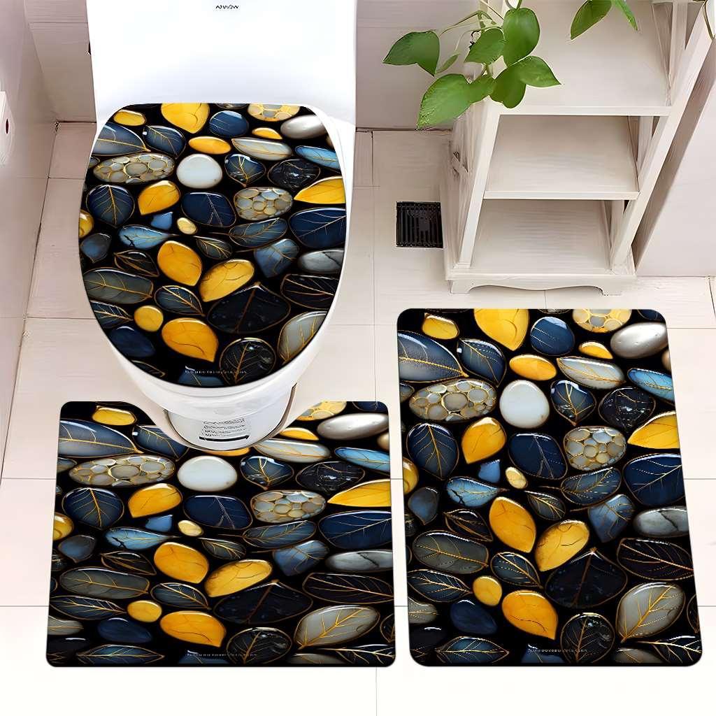 Decorative Rock and Butterfly Bathroom Mat Set Kalsten