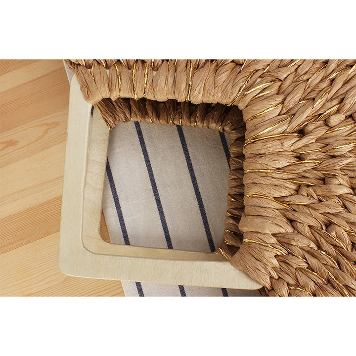 Braided Evening Bag with Elegant Wooden Handle Kalsten