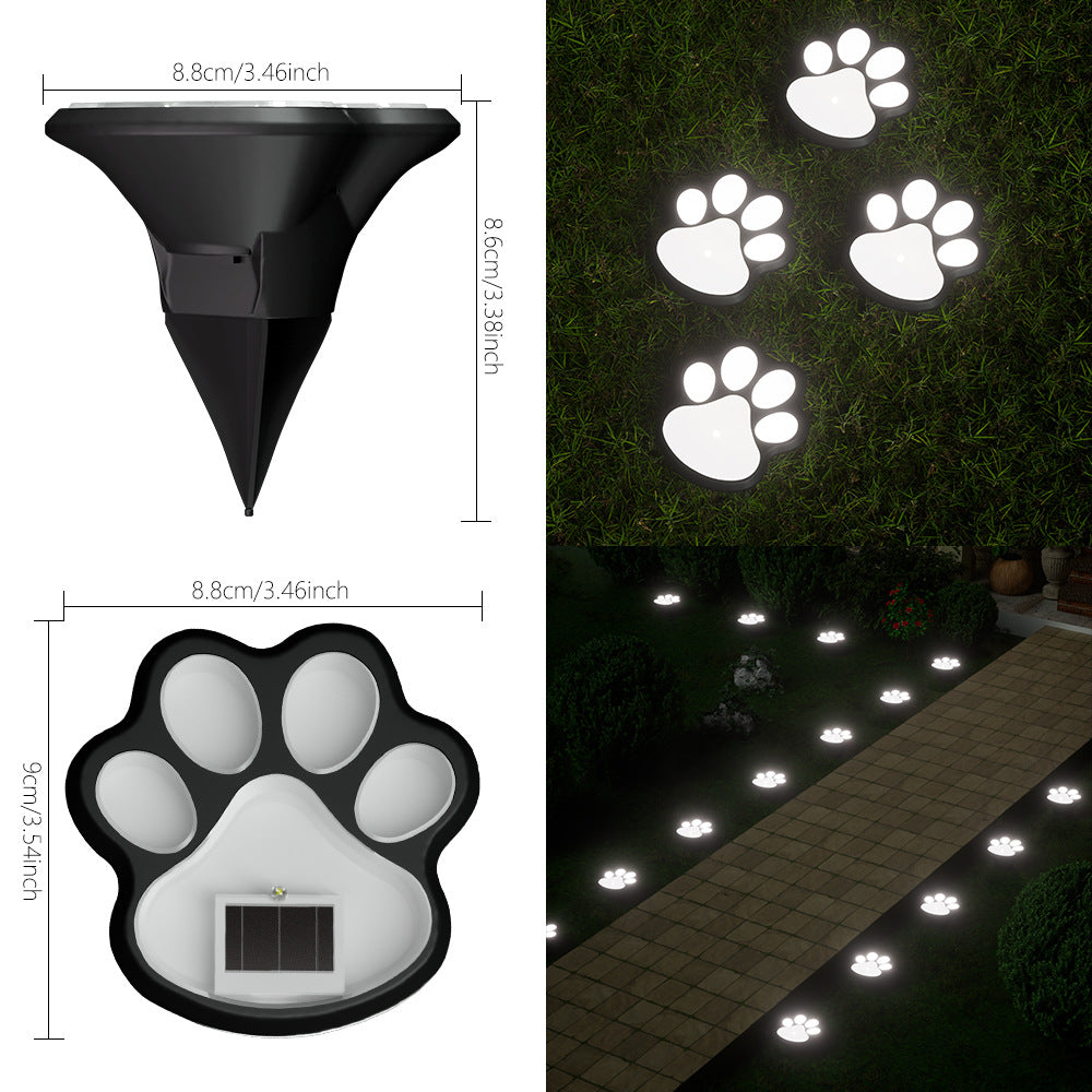 Paw Print Solar Garden Pathway Stake Lights With Integrated Panel And Ground Spike Mount Kalsten