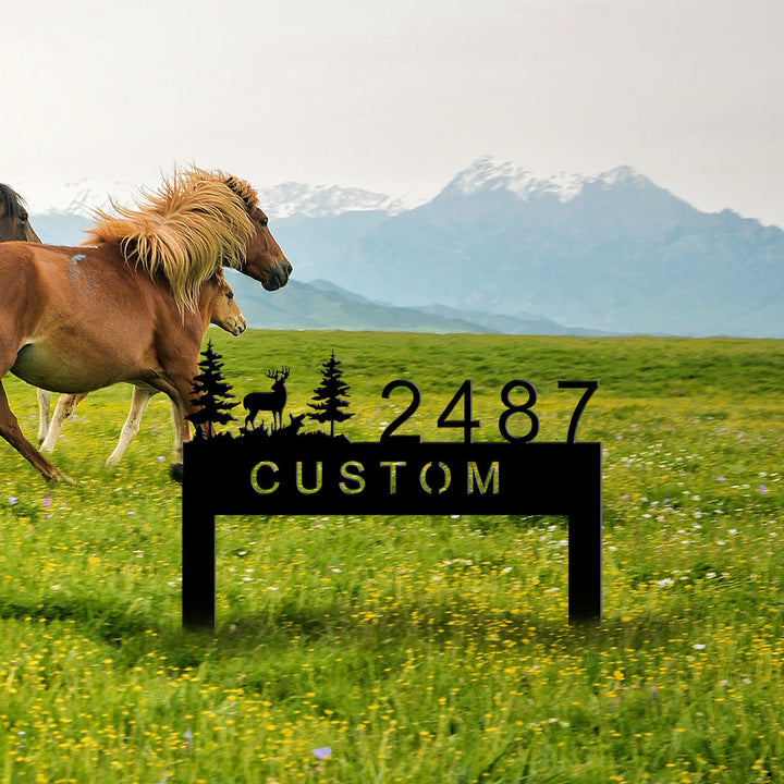 Decorative Laser-Cut Metal Custom Yard Address Sign With Wildlife Silhouette
