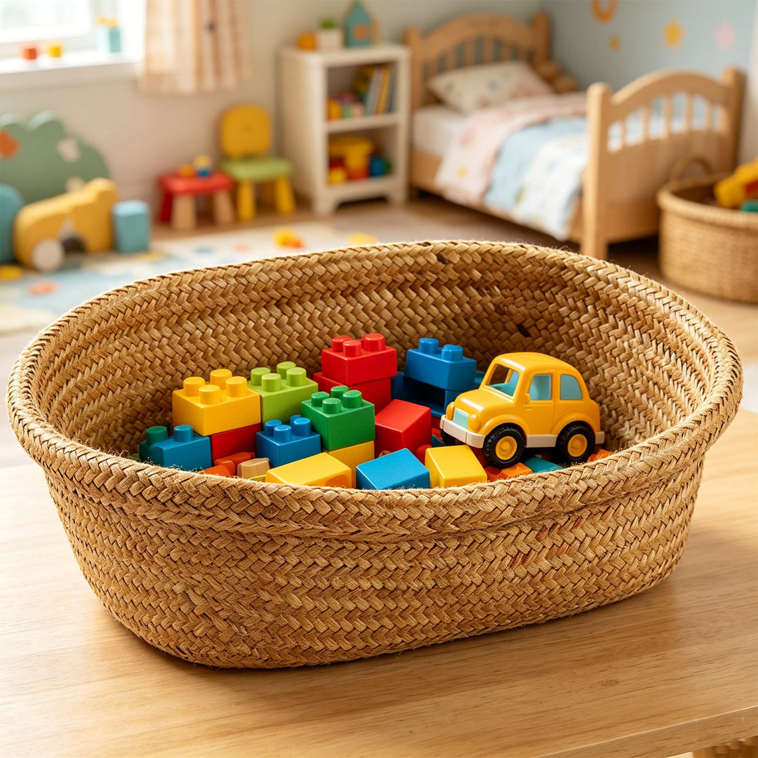 Unisex Oval Storage Basket made of Woven Natural Material Kalsten