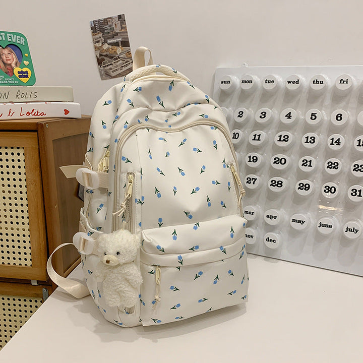 Floral Embellished Multi-Pocket School Backpack