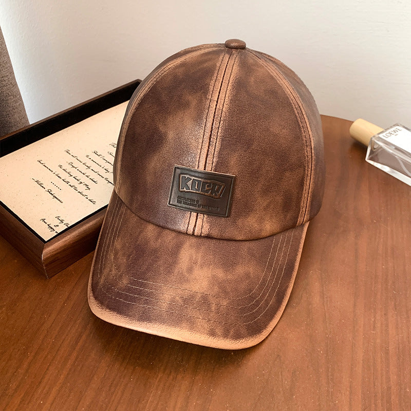 Men's Vintage Faux Leather Baseball Cap Kalsten
