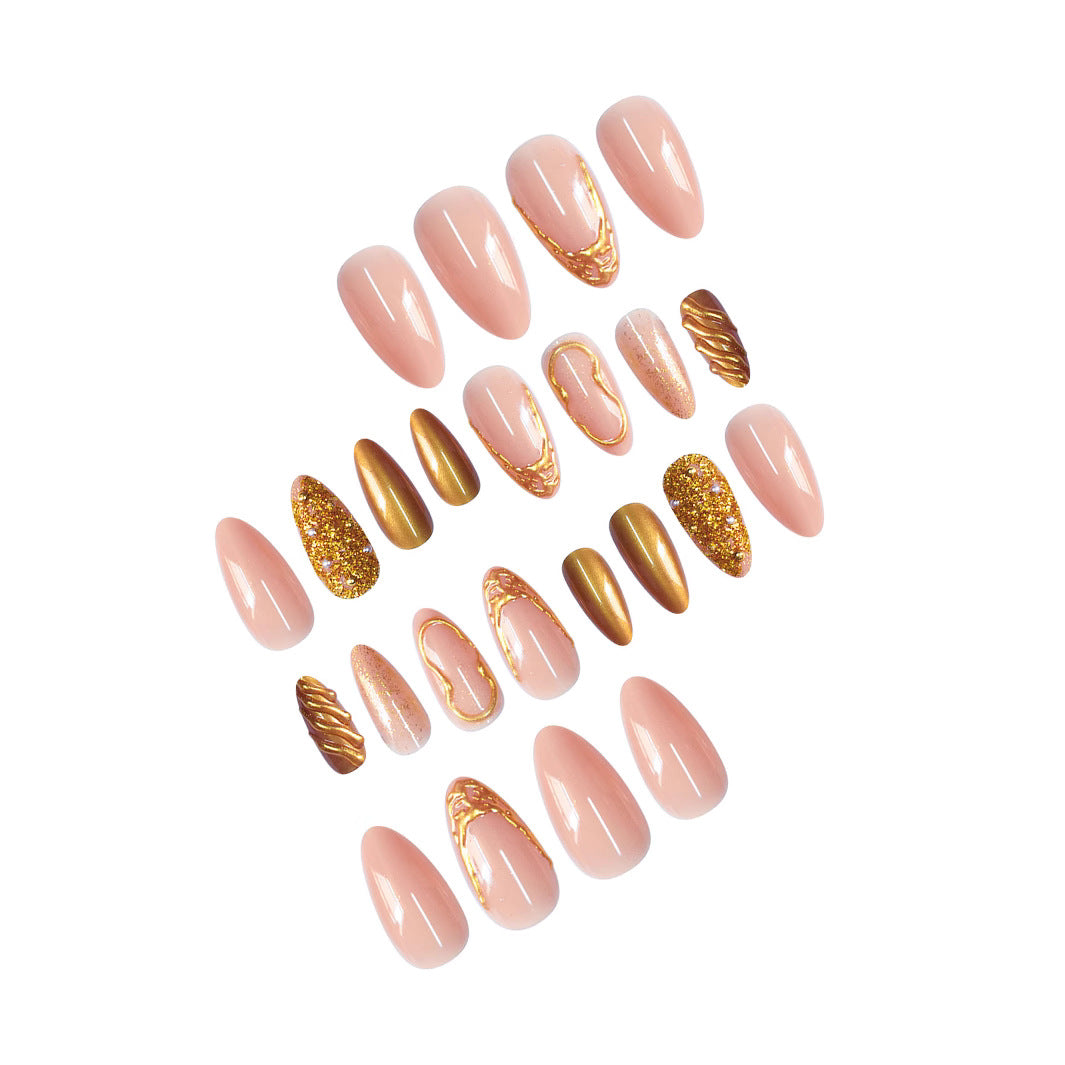 Elegant Gold-Decorated Press-On Nail Set Kalsten