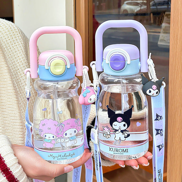 Women's water bottle with high-quality silicone carrying handle and playful character design Kalsten