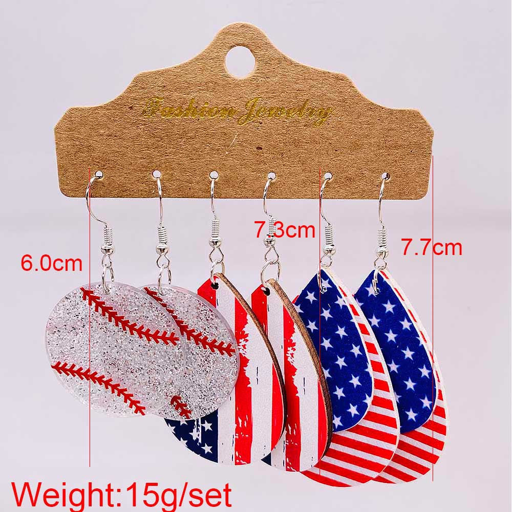 Women’s American-inspired earring set made of lightweight wood and acrylic with drop and letter charms Kalsten