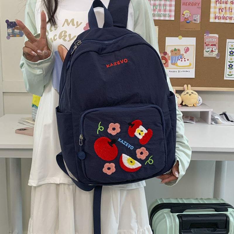 Embroidered Fruit-Themed School Backpack