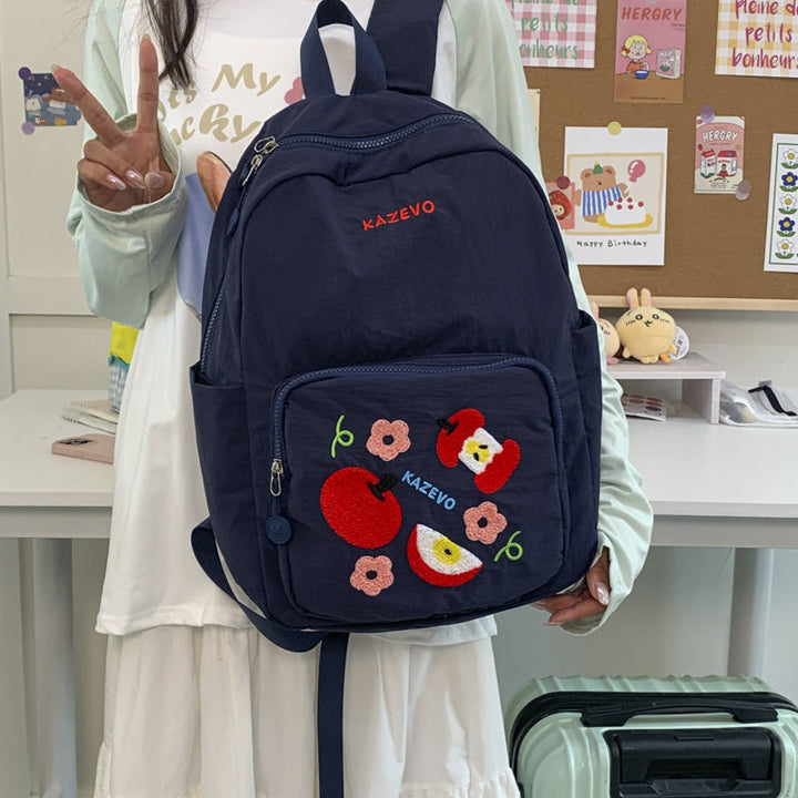 Embroidered Fruit-Themed School Backpack