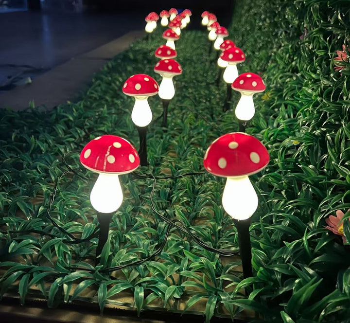 Whimsical Mushroom Pathway Stake String Lights With Ceramic-Style Caps And Warm LED Illumination Kalsten