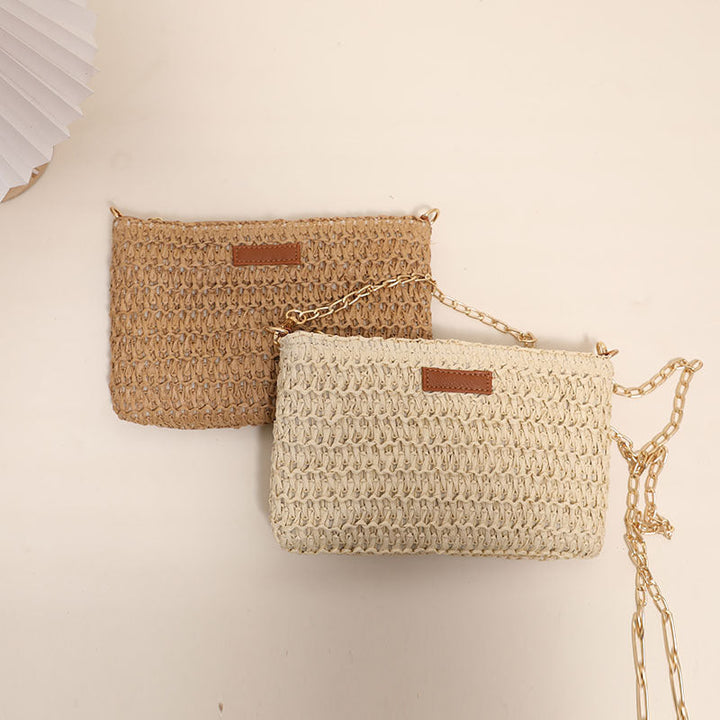 Handcrafted Shoulder Bag Made of Durable Straw Material with Gold Chain Kalsten