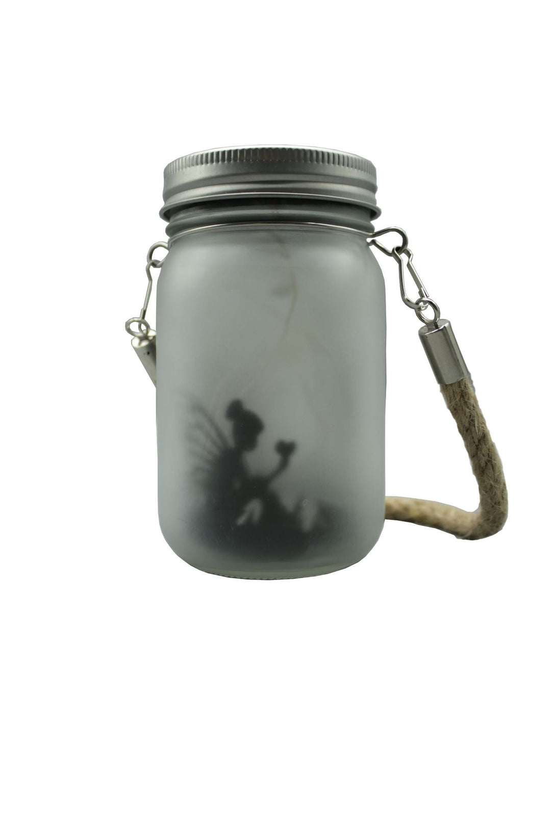 Hanging Frosted Mason Jar Solar LED Fairy Silhouette Lantern With Rope Handle And Dynamic LED String Kalsten