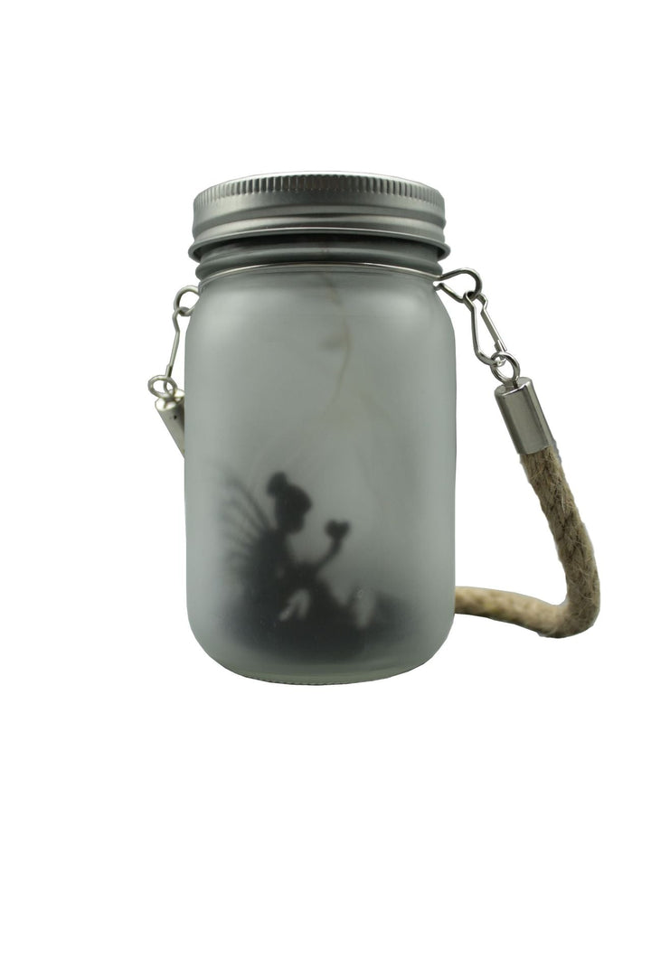 Hanging Frosted Mason Jar Solar LED Fairy Silhouette Lantern With Rope Handle And Dynamic LED String Kalsten