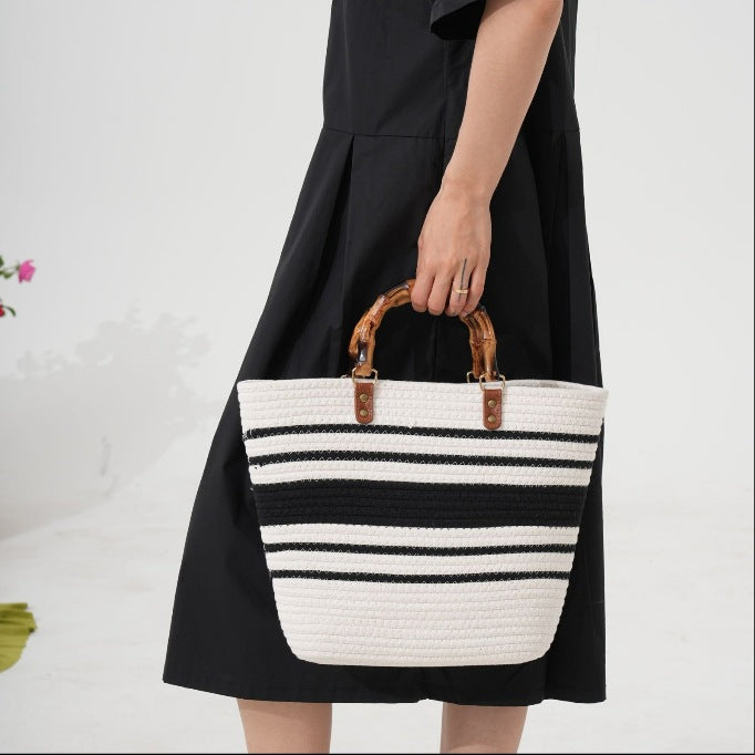 Practical beach bag with bamboo handles Kalsten