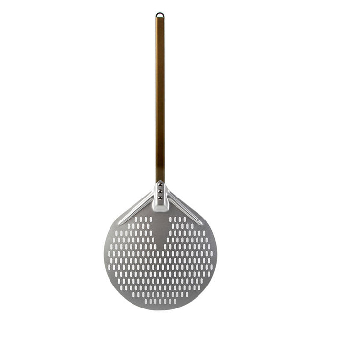 long wooden handled round aluminum pizza peel with reinforced neck Kalsten