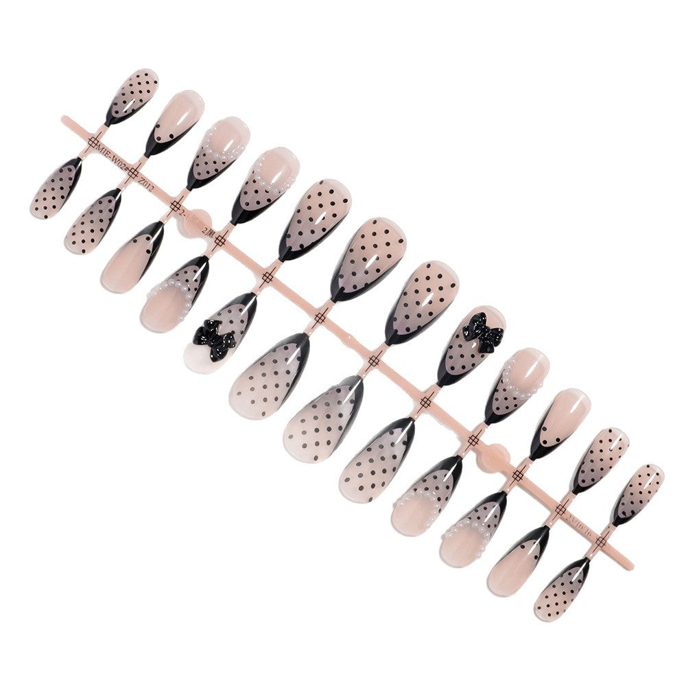 Elegant Polka Dot Press-On Nails with Bow Accents Kalsten