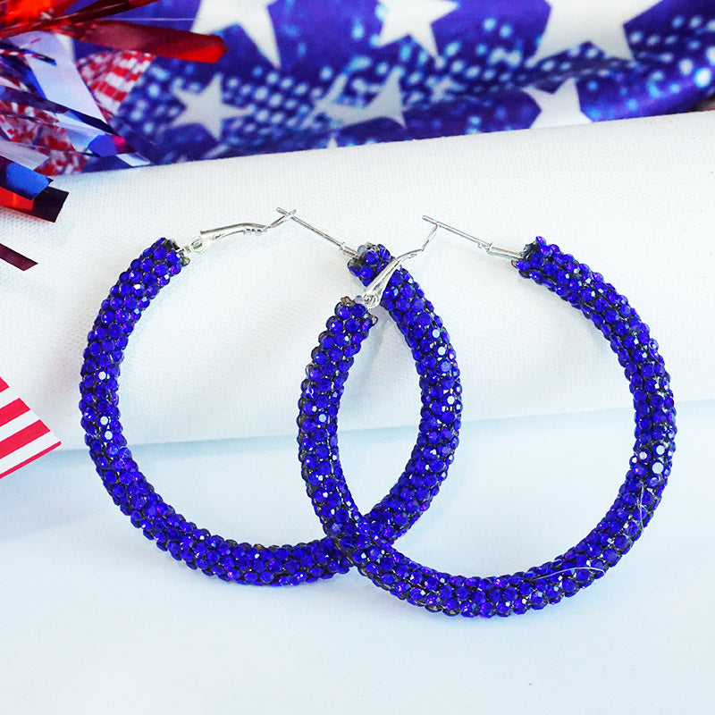 Women's large hoop earrings with rhinestone embellishment and rhodium-plated setting Kalsten