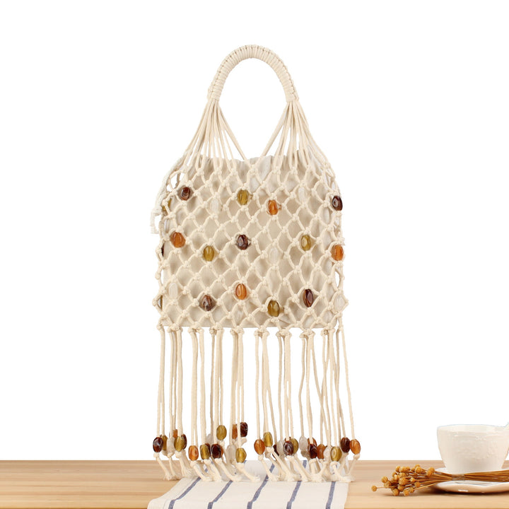 Macrame Tote Bag with Unique Bead Decoration Kalsten