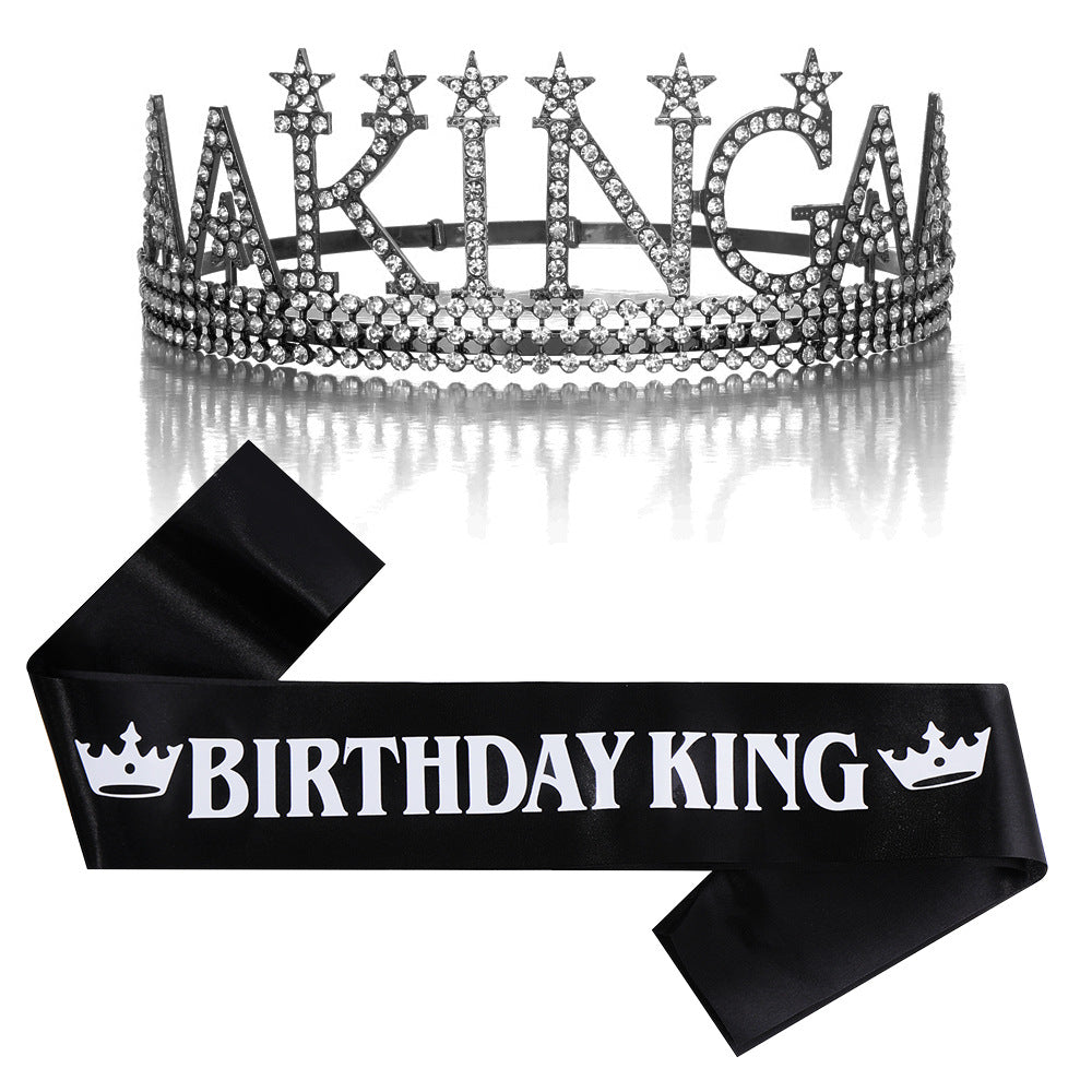 Ladies Glittering Birthday Crown with a Regal "Birthday King" Sash Set Kalsten
