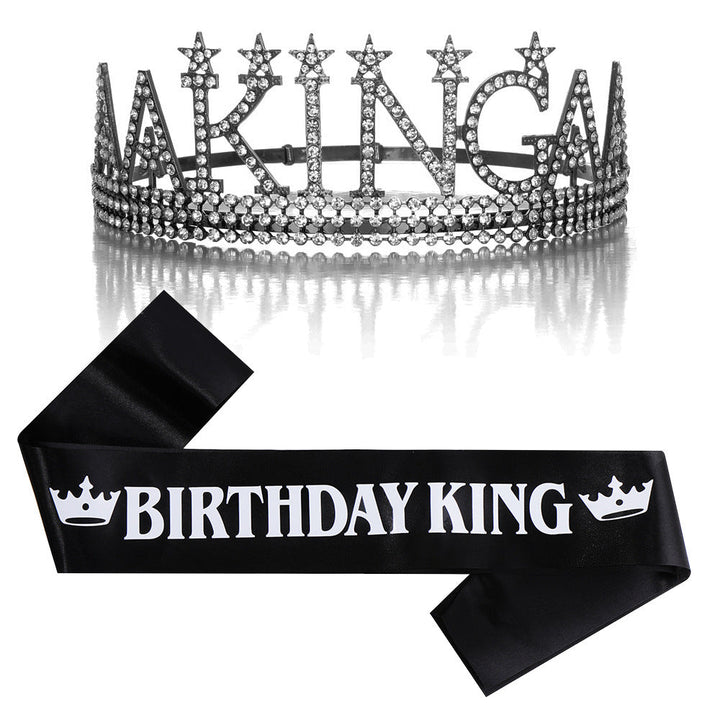 Ladies Glittering Birthday Crown with a Regal "Birthday King" Sash Set Kalsten