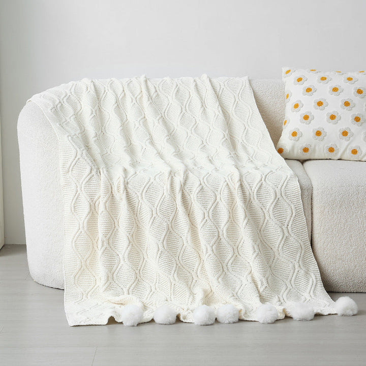 Ladies knit blanket with decorative pom poms Kalsten