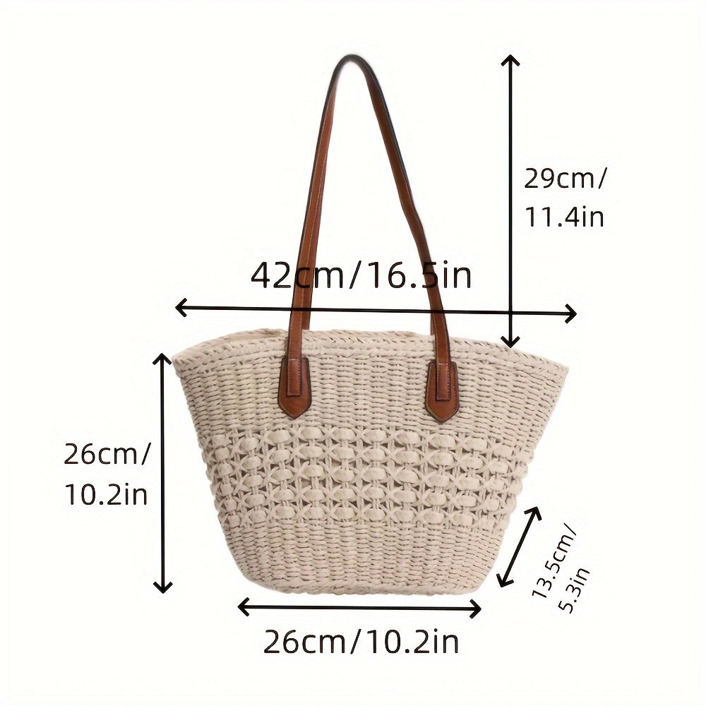 Handbag with Woven Design and Leather Handles Kalsten