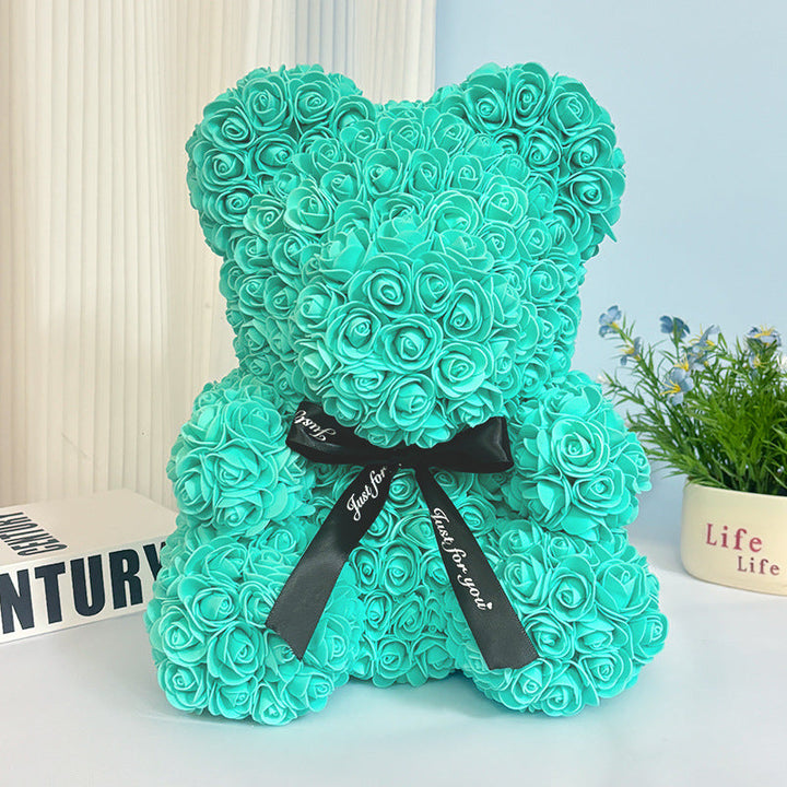Handcrafted Rose-Foam Teddy Bear Gift Sculpture With Heart Accent