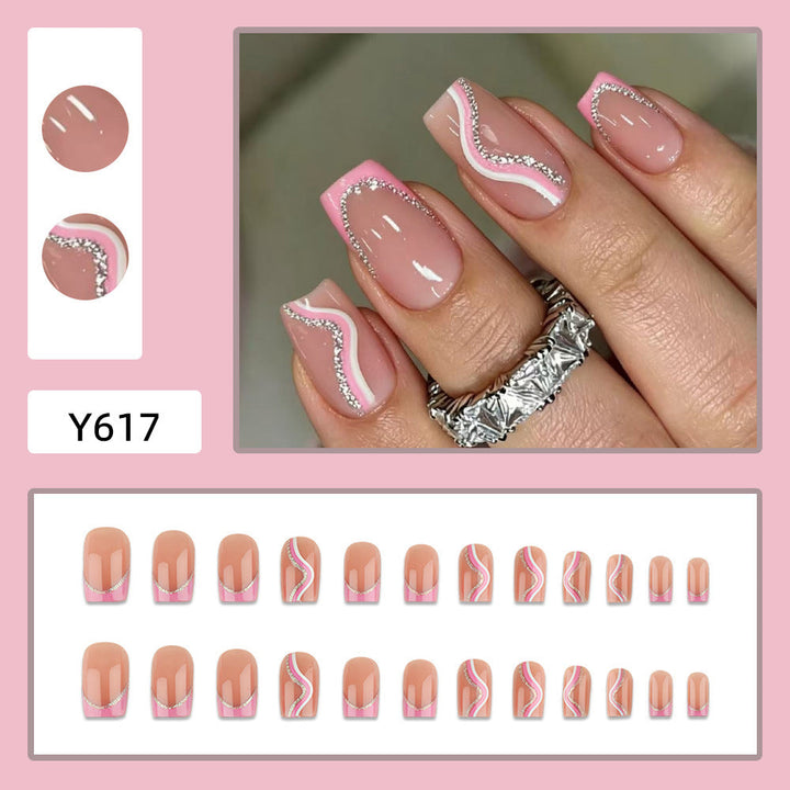 Artificial nails with elegant wave design and glitter accents Kalsten