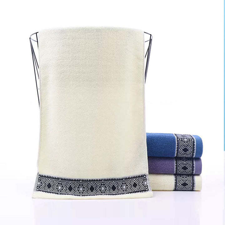 Terry Bath Towel Set With Elegant Geometric Border Kalsten