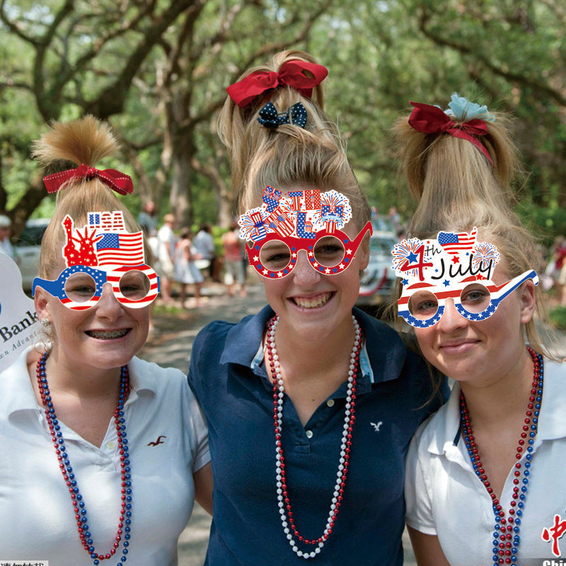 Unisex nan novelty patriotic party glasses assortment with themed foam toppers and mixed star and heart lens shapes Kalsten