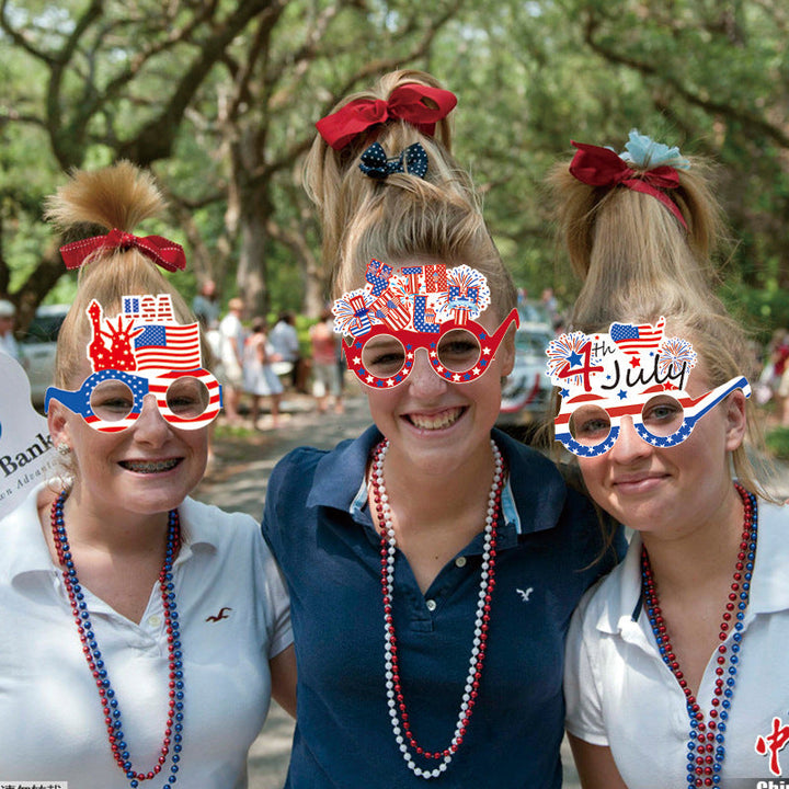 Unisex nan novelty patriotic party glasses assortment with themed foam toppers and mixed star and heart lens shapes Kalsten