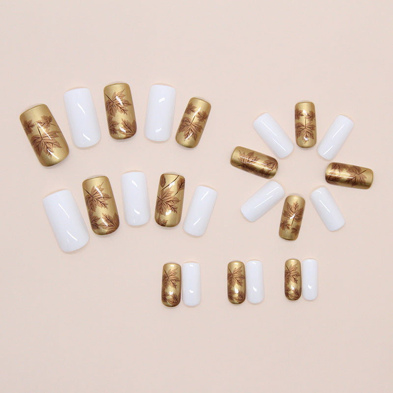 Luxury Metallic Leaf Design Press-On Nail Tips Kalsten