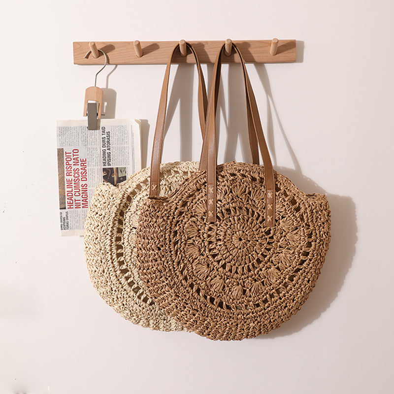 Handmade macrame tote bag with leather handles Kalsten