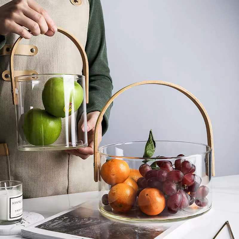 Women decorative storage bowl with ergonomic wooden handle Kalsten